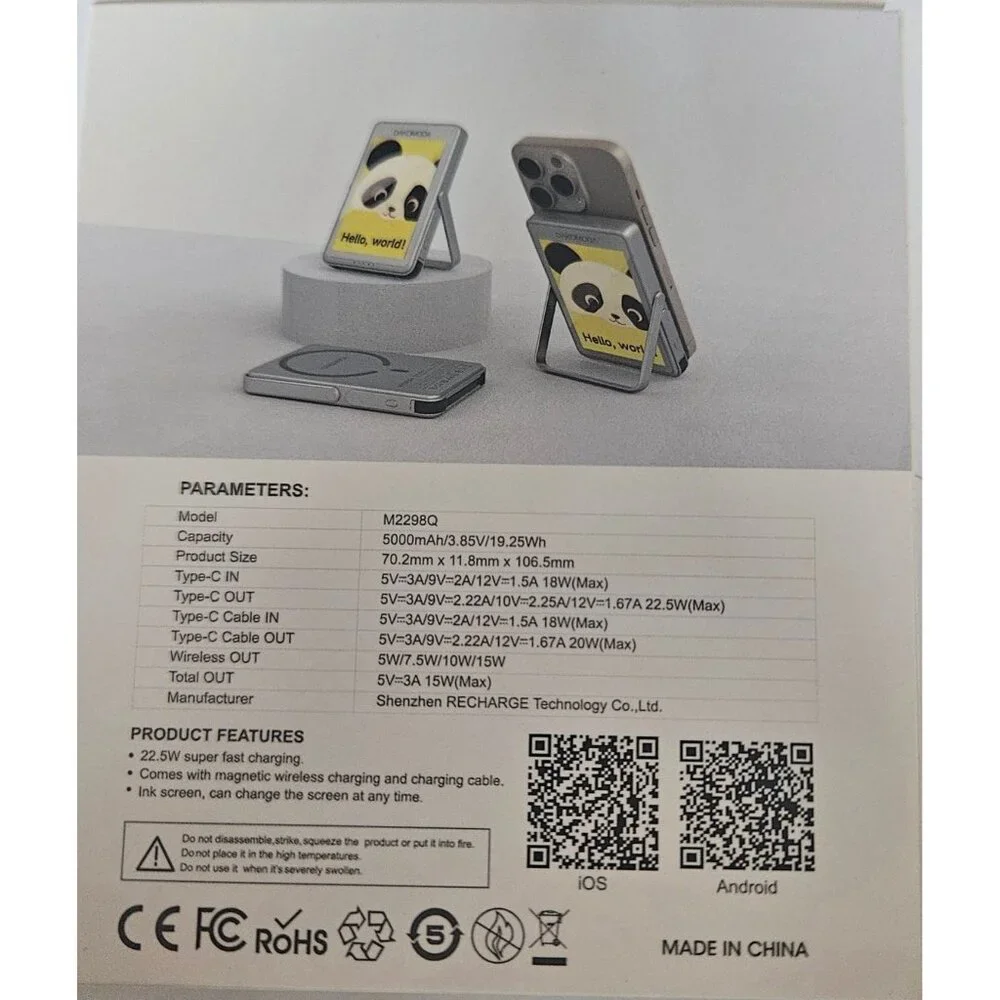 5000mAh Pocket-Sized Photo Charger USB Bluetooth & Wireless Charging for Apple